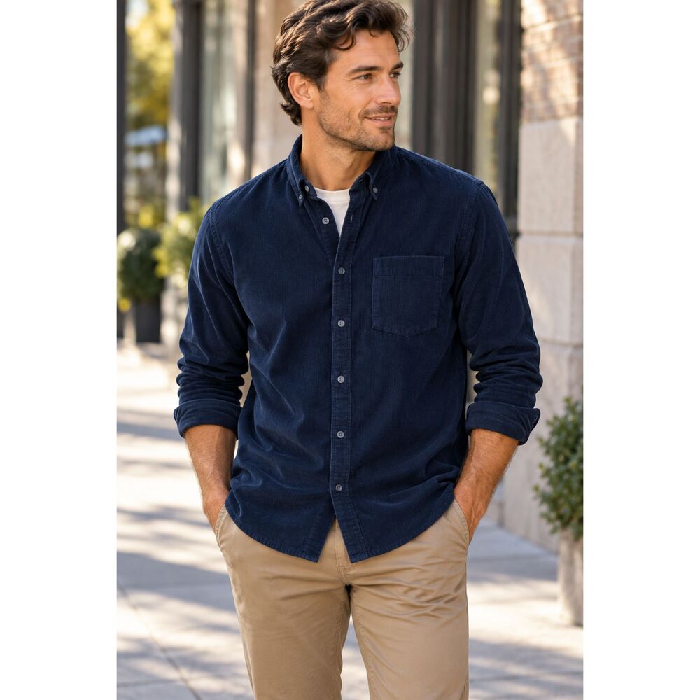 Goodfellow & Co Men’s Corduroy Button-Down Shirt – Navy Blue – Medium – NWT